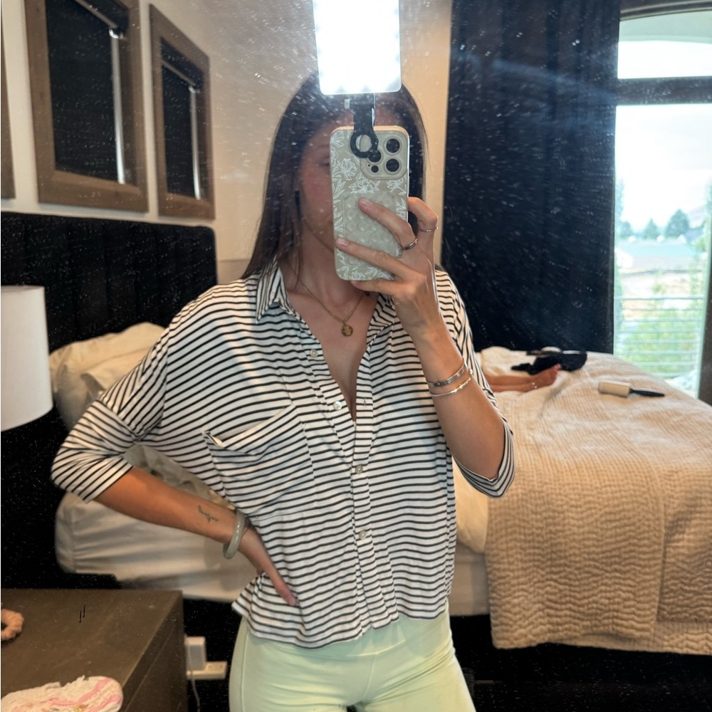 Buckle Black and White Striped Blouse